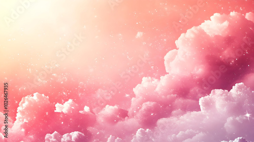 A pink cloud background with fluffy white clouds