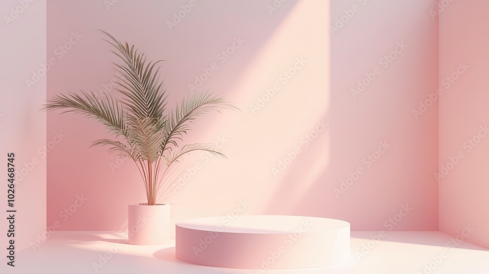 Minimalist interior with a potted palm plant Minimalist interior with a potted palm plant
