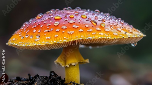 Vibrant Mushroom Cap with Rain Drops