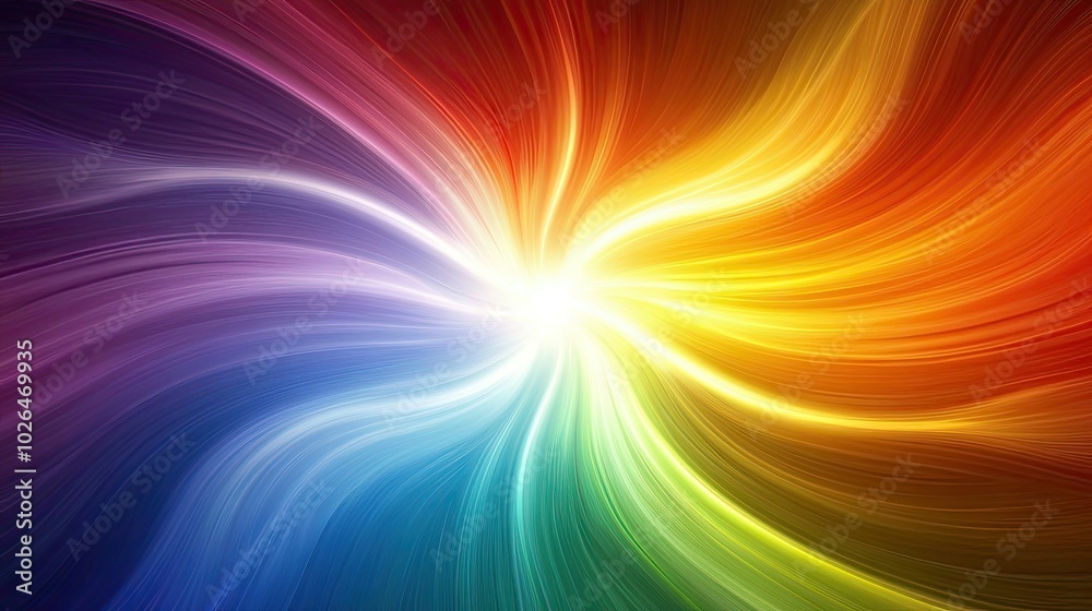 Obraz premium Abstract swirl of colorful light rays with a bright white center.