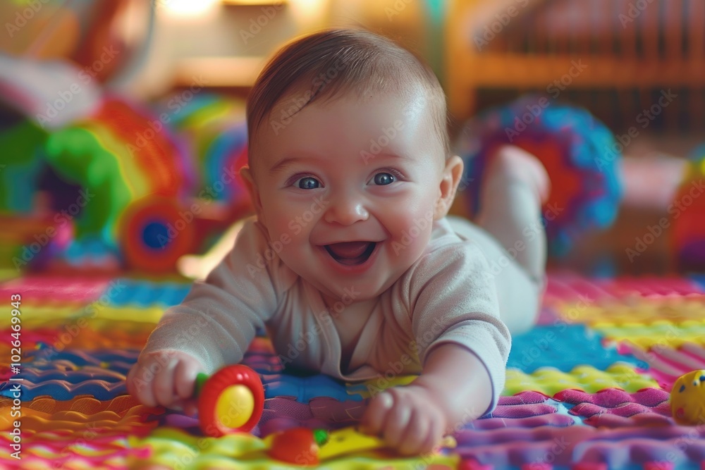 A baby lying down and playing with a toy, great for use in children's content or advertising A baby lying down and playing with a toy, great for use in children's content or advertising