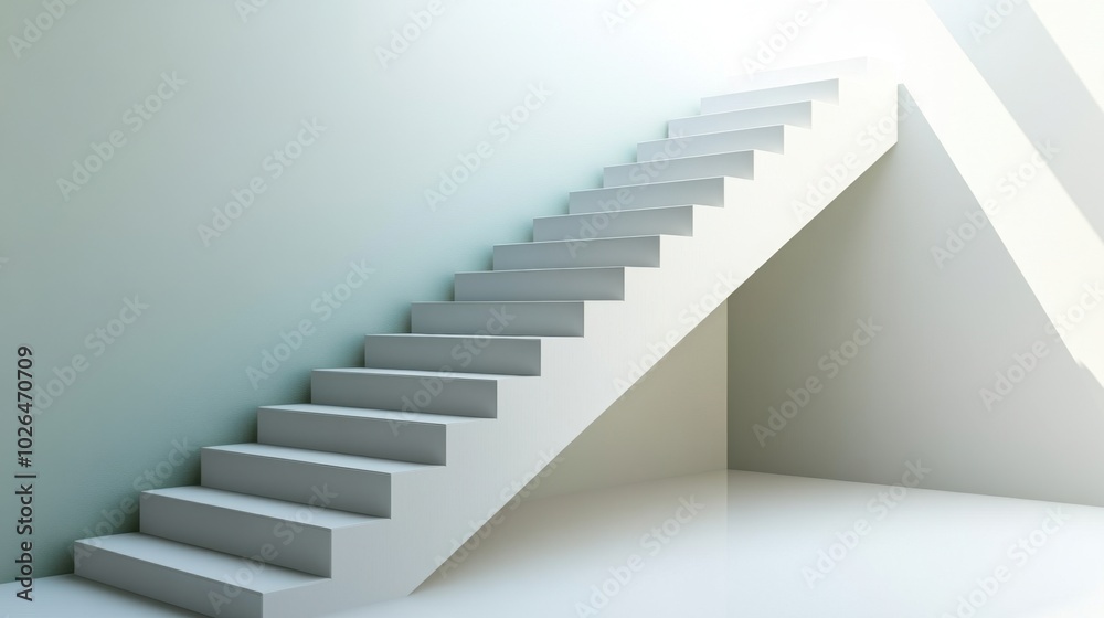 Side view of a sleek, white stairway with minimal design and a hint of green under natural light, showcasing modern architecture. Side view of a sleek, white stairway with minimal design and a hint of green under natural light, showcasing modern architecture.