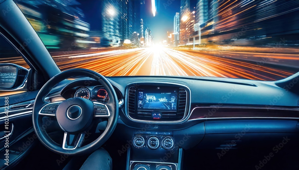 Autonomous Driving - Self-driving car in traffic at night Autonomous Driving - Self-driving car in traffic at night