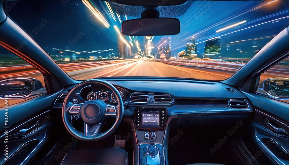 Autonomous Driving - Self-driving car in traffic at night Autonomous Driving - Self-driving car in traffic at night