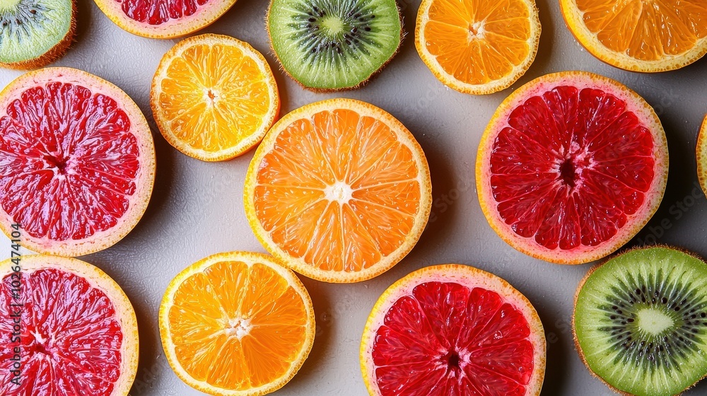 Fresh Sliced Citrus Fruits and Kiwi Fruit Pattern Fresh Sliced Citrus Fruits and Kiwi Fruit Pattern