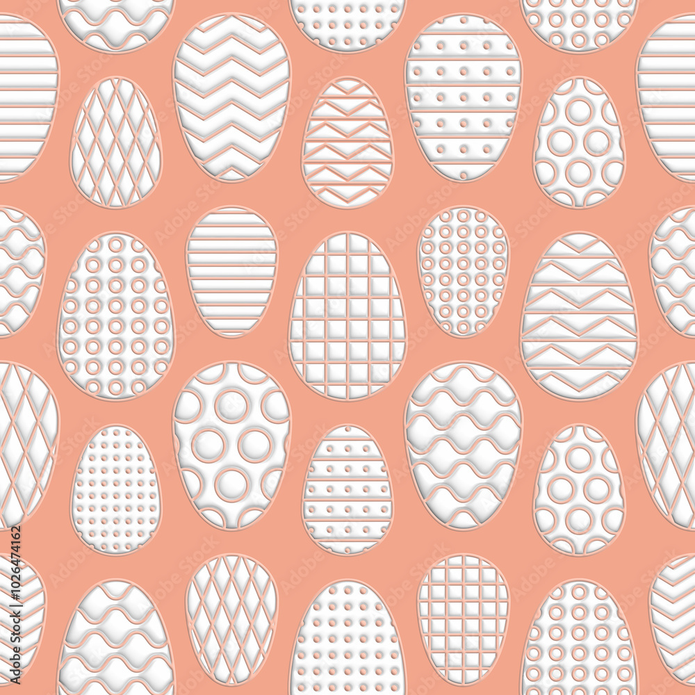 Seamless Easter pattern with Easter eggs. Minimal puffy inflated design. Seamless tileable pattern for wallpaper, scrapbooking, packaging, wrapping paper and etc.