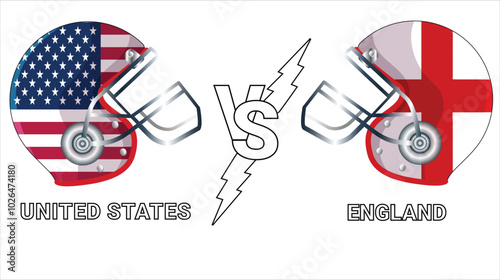 United States vs England 3D Illustration vector flags over cricket Helmet for Versus Match with Transparent Background