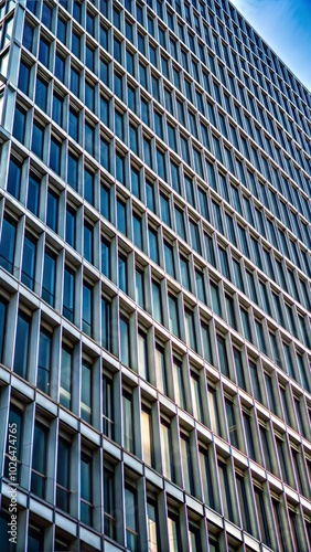 Close-up of a modern office building facade with repeating window patterns