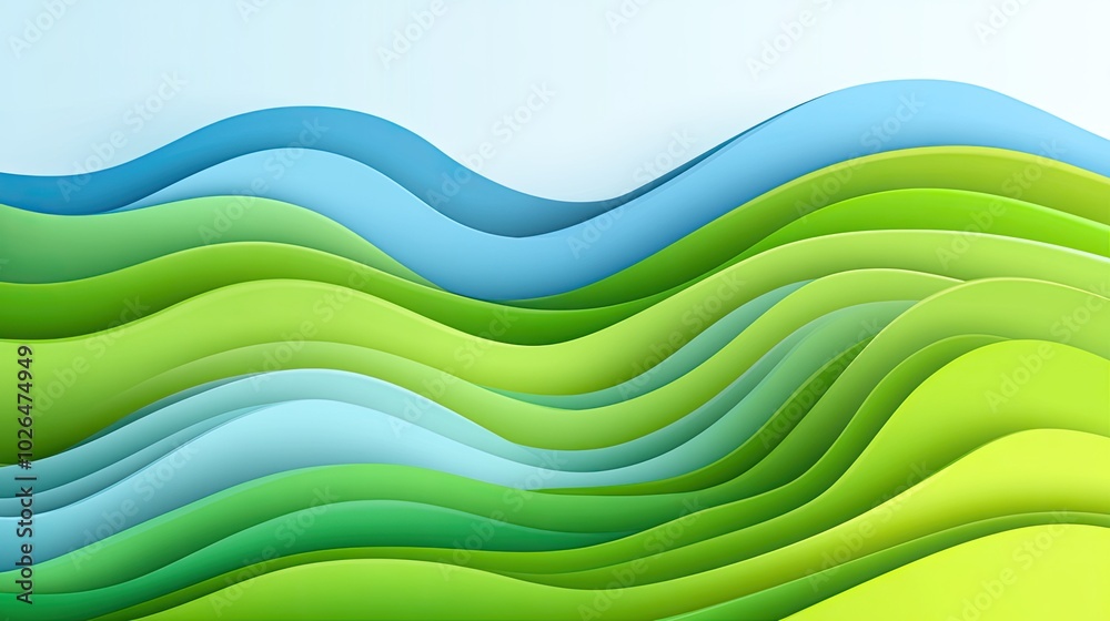 Abstract wavy background with layers of green and blue.