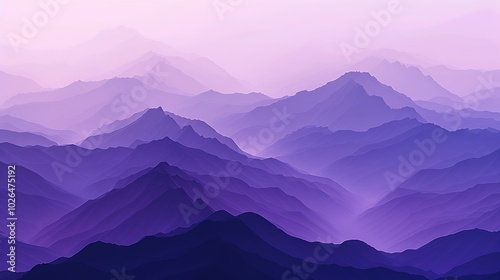 A serene landscape of layered mountains in shades of purple, evoking tranquility and depth.