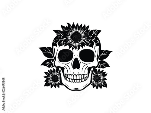 Sunflower Skull Silhouette – Unique Floral Skull Designs for Halloween and Day of the Dead photo