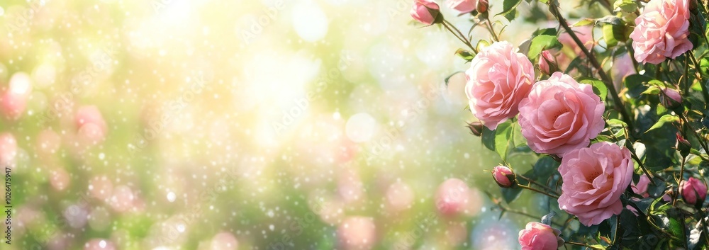 A serene image of blooming pink roses with a soft, dreamy background. A serene image of blooming pink roses with a soft, dreamy background.