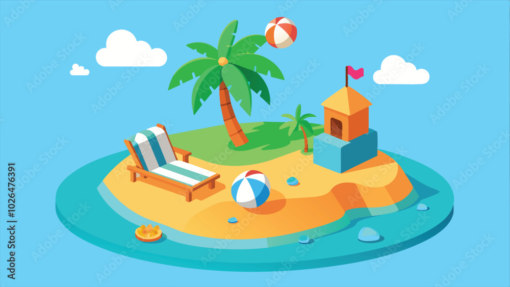 Obraz premium Tropical Island Paradise with Beach Chairs and Palms