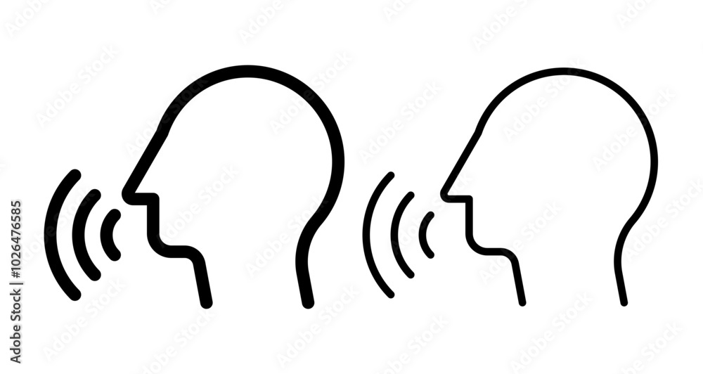 Voice sound command Icons set in solid and thin line style