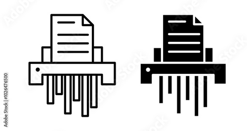 Document shredder Icons set in solid and thin line style