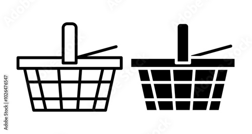 Picnic basket Icons set in solid and thin line style