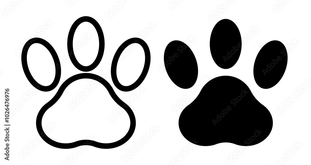 Paw Icons set in solid and thin line style Paw Icons set in solid and thin line style