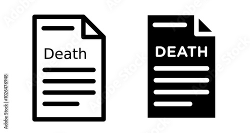 Death certificate Icons set in solid and thin line style