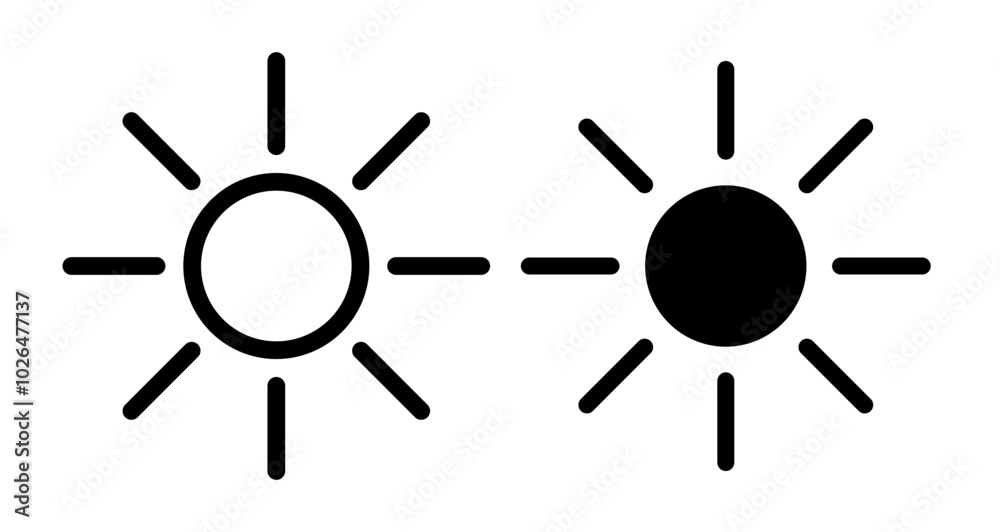 Sun Icons set in solid and thin line style Sun Icons set in solid and thin line style