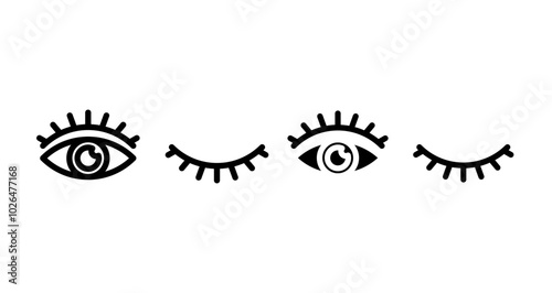 Eyes open and closed Icons set in solid and thin line style