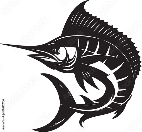 Marlin fish vector Illustration Black, And White Colour