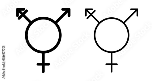 Transgender symbol Icons set in solid and thin line style