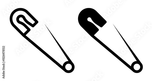 Safety pin Icons set in solid and thin line style