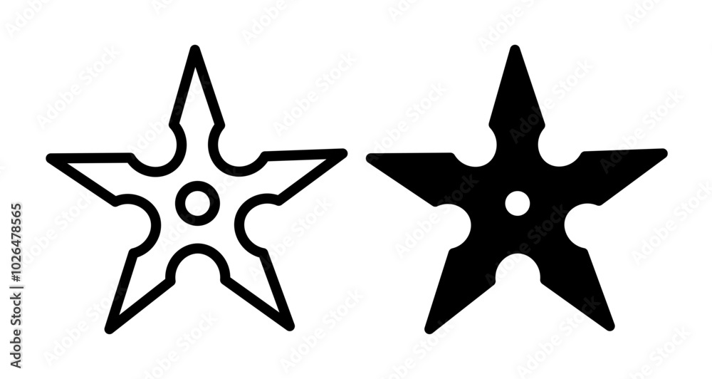 Ninja star Icons set in solid and thin line style Ninja star Icons set in solid and thin line style