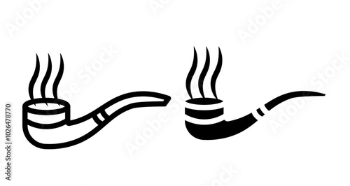 Smoking pipe Icons set in solid and thin line style