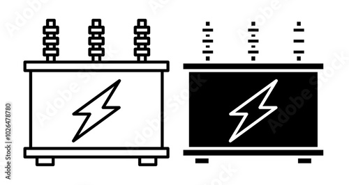 Electric transformer Icons set in solid and thin line style