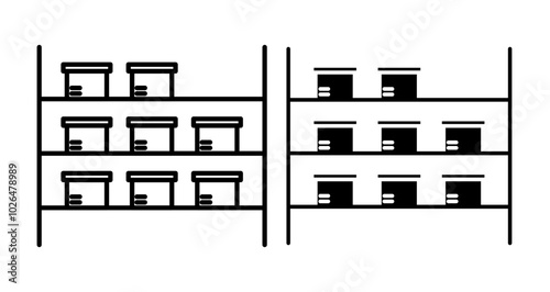 Storage rack Icons set in solid and thin line style