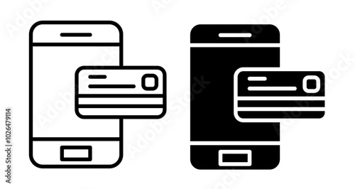 Mobile payment Icons set in solid and thin line style