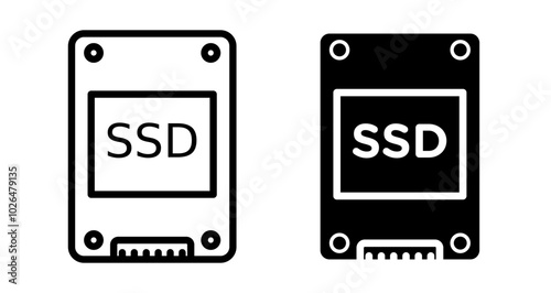 SSD drive Icons set in solid and thin line style