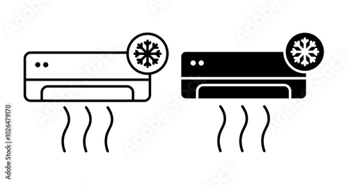 AC unit Icons set in solid and thin line style