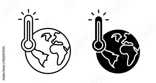 Global warming Icons set in solid and thin line style