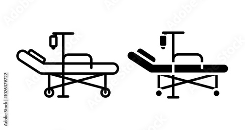 Hospital bed Icons set in solid and thin line style
