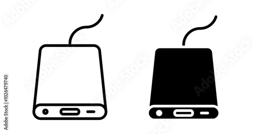 Power bank Icons set in solid and thin line style