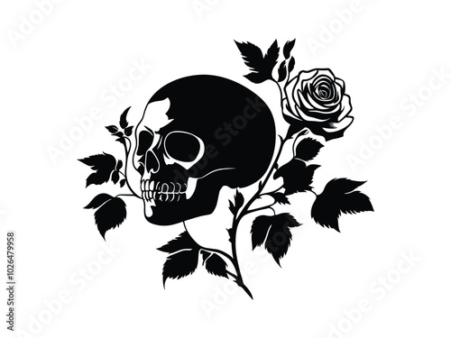 Sunflower Skull Silhouette – Unique Floral Skull Designs for Halloween and Day of the Dead photo