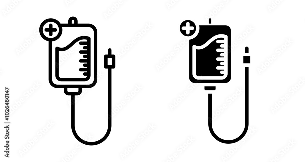 Blood transfusion Icons set in solid and thin line style Blood transfusion Icons set in solid and thin line style