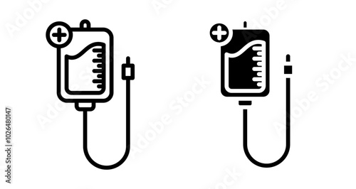 Blood transfusion Icons set in solid and thin line style