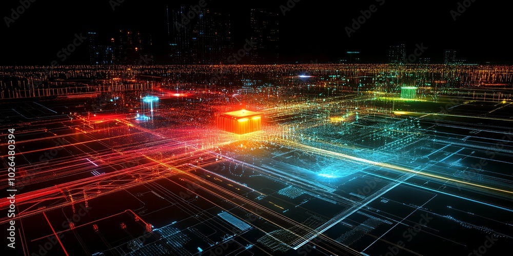 Fototapeta premium Abstract city lights and glowing lines.