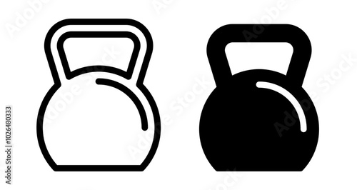 Kettlebell Icons set in solid and thin line style
