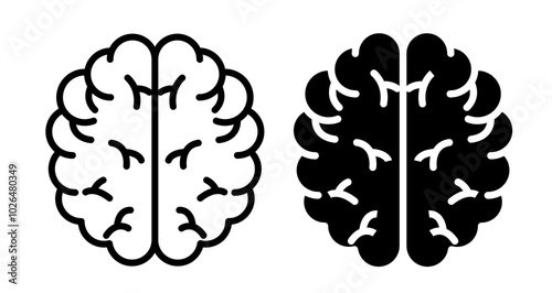 Human brain Icons set in solid and thin line style