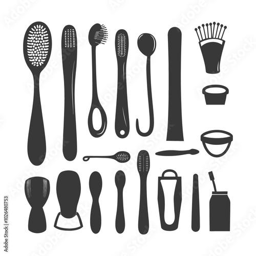 Set of Black and White Silhouettes of Bathroom Accessories