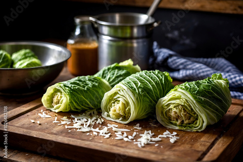green cabbage on a wooden table