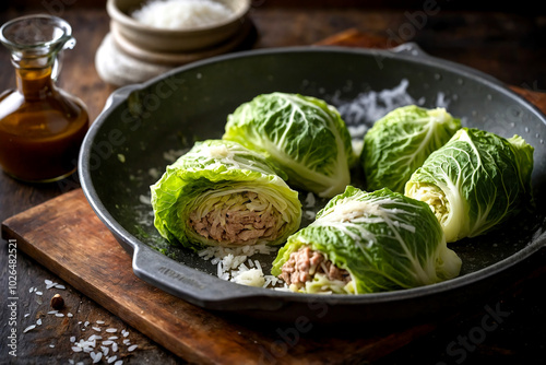 cabbage rolls filled with rice and minced meat in a bowl