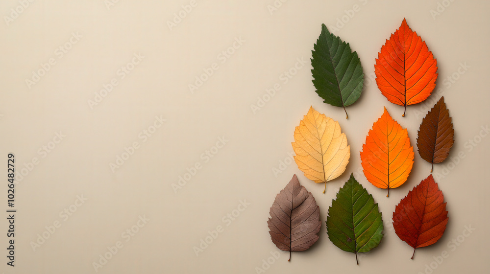 Obraz premium Isolate autumn leaves on a beige background 