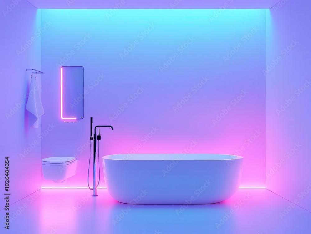 Smart home bathroom in isometric view, with smart shower controls, automated lights, and modern, techforward design Smart home bathroom in isometric view, with smart shower controls, automated lights, and modern, techforward design