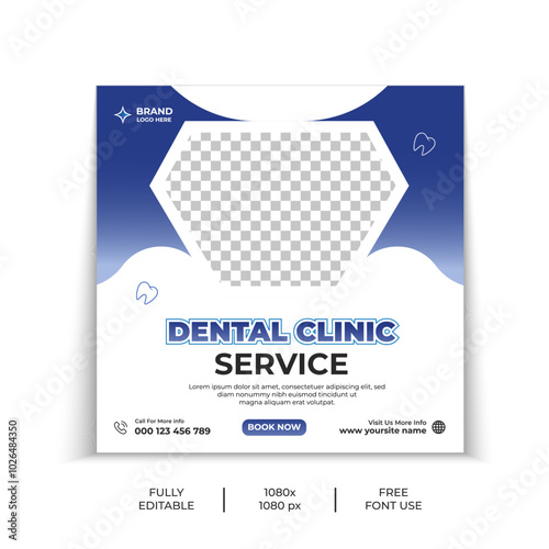 Dentist marketing social media post template for healthcare service promotion square banners or flyers