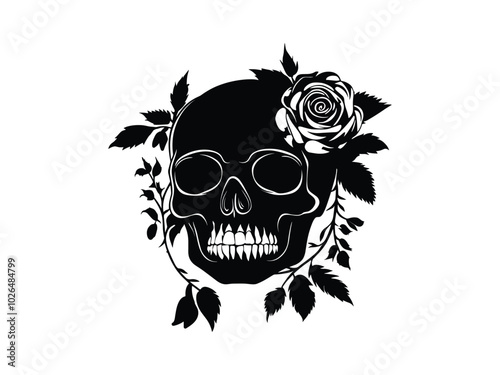 Sunflower Skull Silhouette – Unique Floral Skull Designs for Halloween and Day of the Dead photo